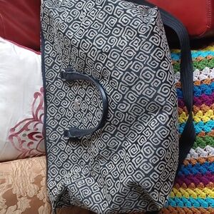 DVF Diane Von Furstenberg Tan Black XL Canvas Overnight Weekend Travel Bag Tote